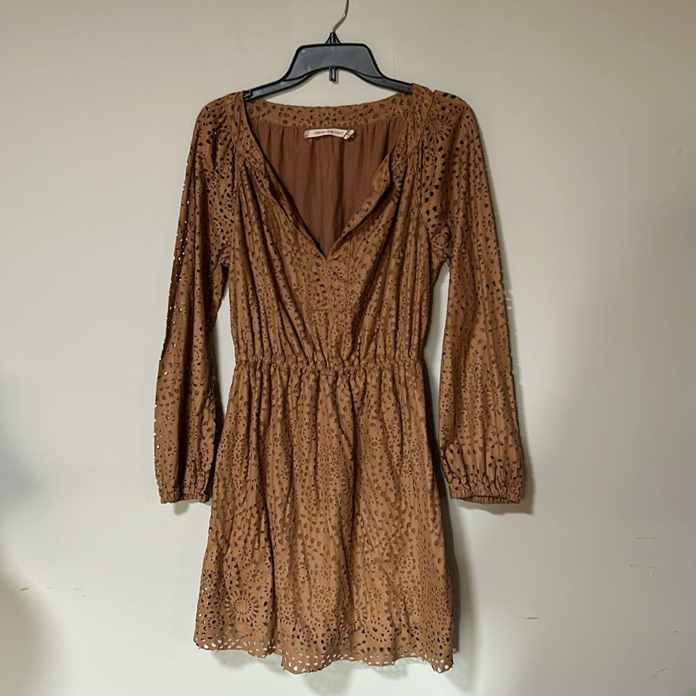 Chelsea and Violet large brown eyelet dress.